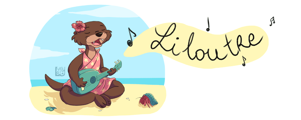 Liloutre jouant du ukulélé sur une plage dessin digital